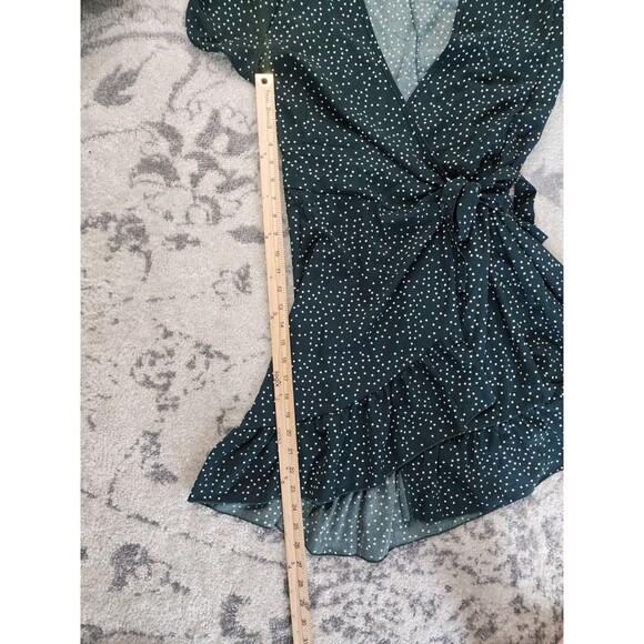 Naggoo Wrap Midi Dress Green Dots V Neck Short Sleeve Ruffle Women’s Large LG - Picture 8 of 10